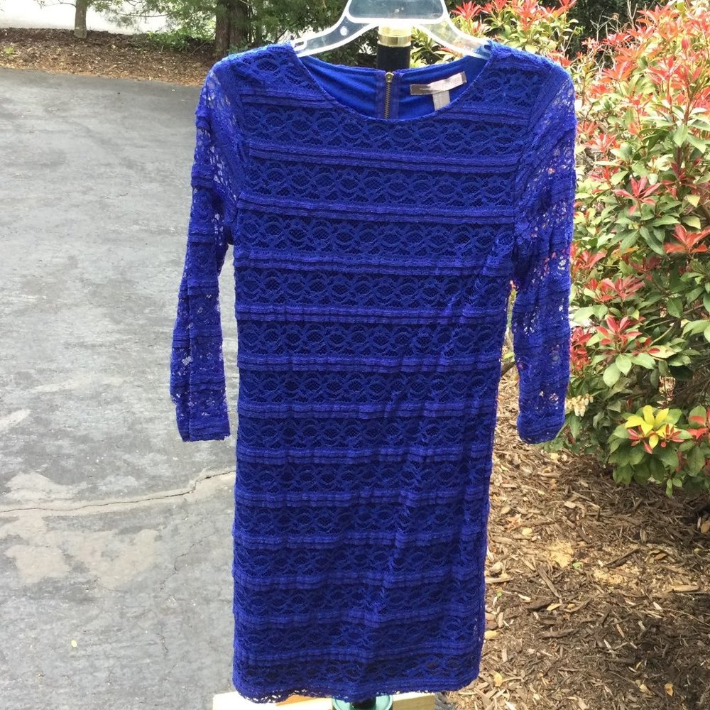 Forever 21 Blue Lace Long Sleeve Midi Dress